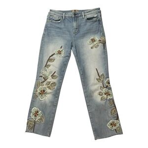 ANTHROPOLOGIE DRIFTWOOD Floral Embroidered Women's Jeans 28 y2K BOHO HIPPIE 90’s
